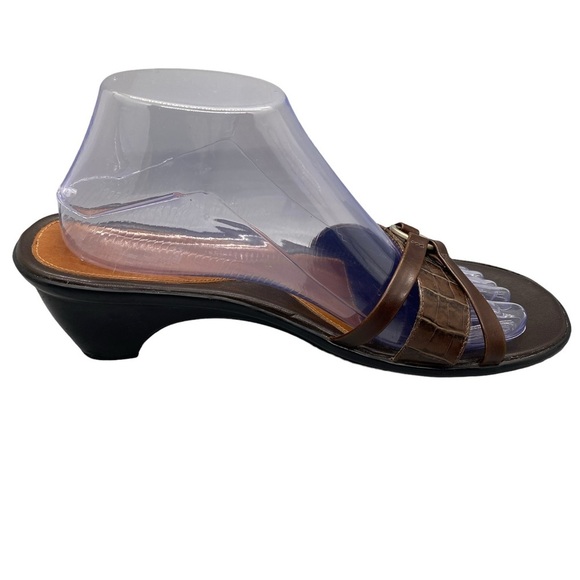 Clarks Brown Leather Faux Croc Heel Slip On Sandals 75676 Size‎ 9 M - Picture 9 of 15